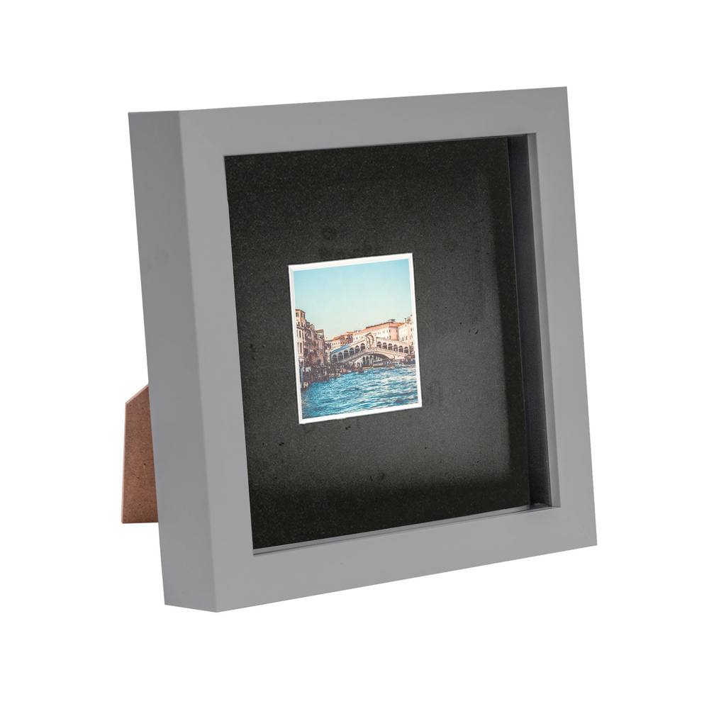 Nicola Spring 3D Box Photo Frame with 2" x 2" Mount - 6" x 6" - Grey in Black