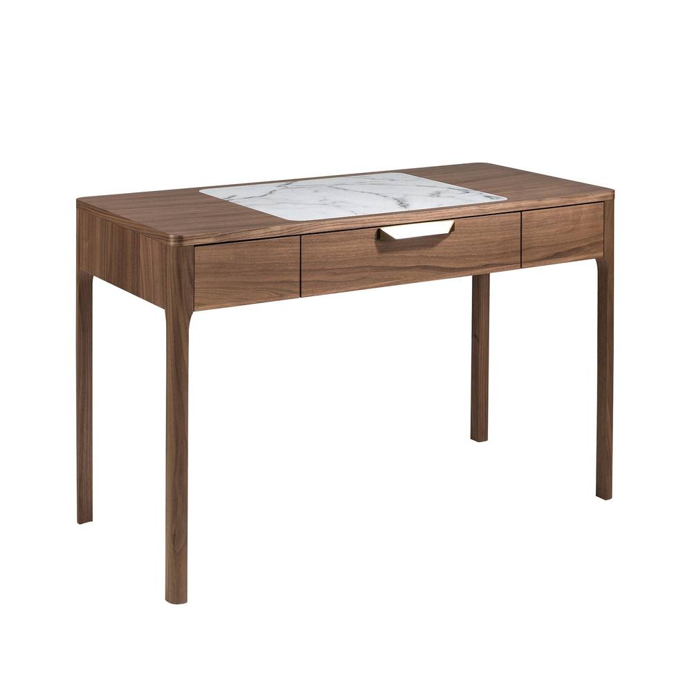 Angel Cerda Walnut Dressing Table with Glossy White & Grey Marble in Brown