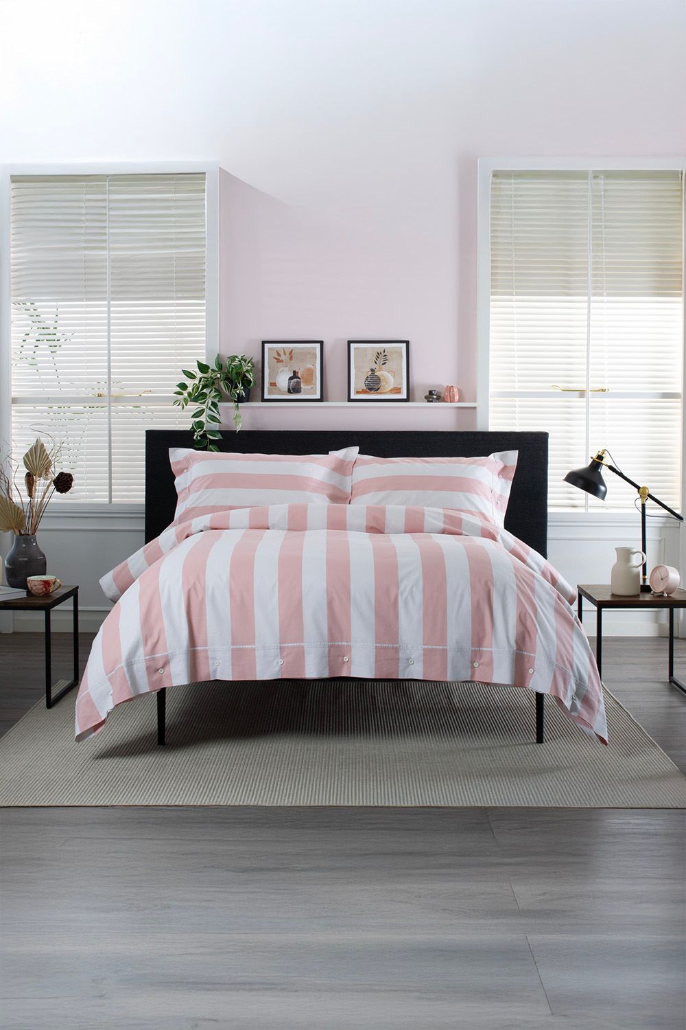 The Lyndon Company West End Stripe Duvet Set - Breathable 100% Cotton Bedlinen in Rose