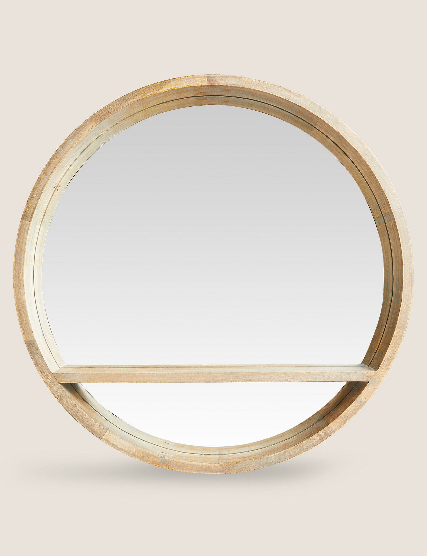 M&S Wooden Round Mirror with Shelf