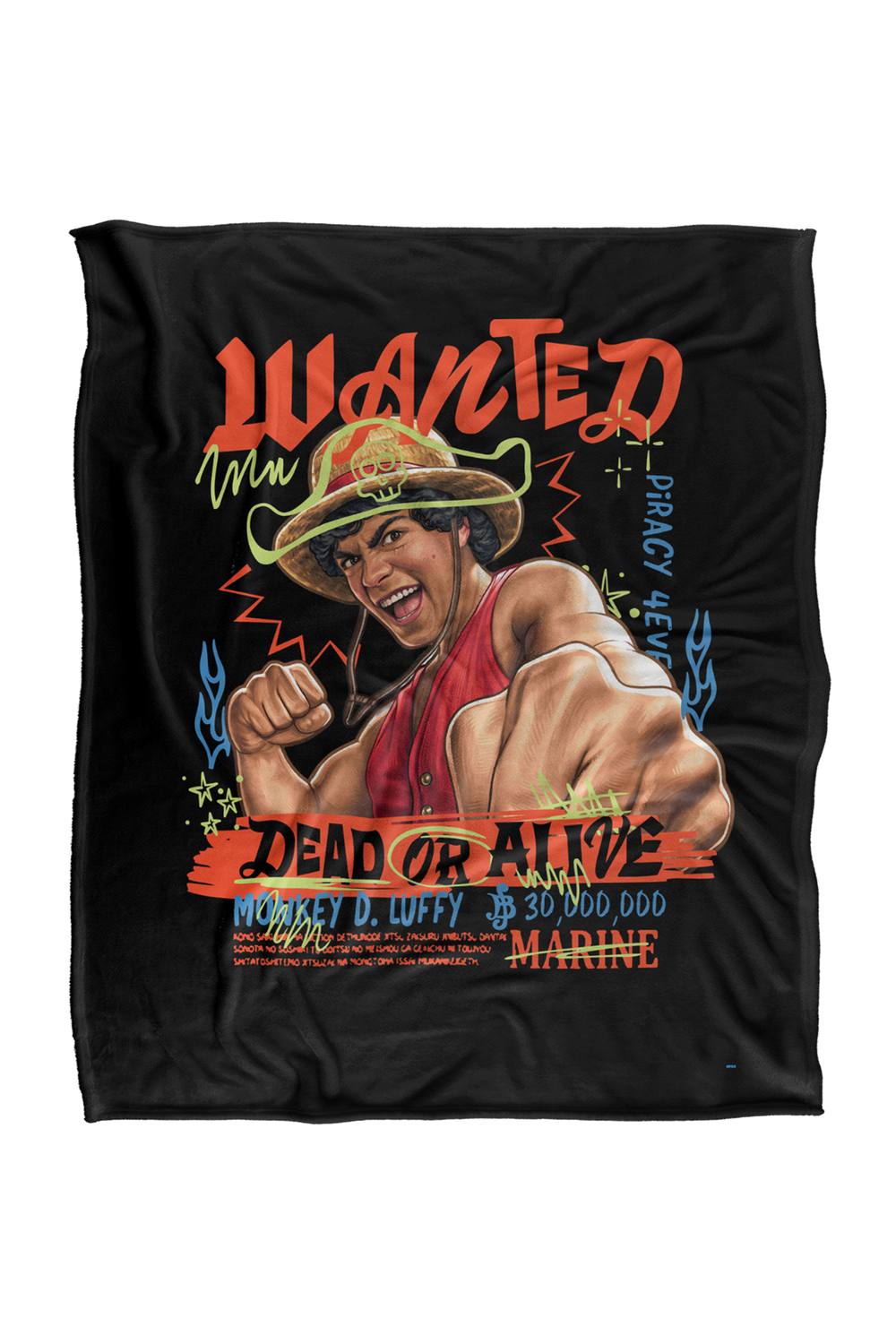 Netflix One Piece Wanted Dead Or Alive Scribbled Throw Blanket 152 X 127 Cm