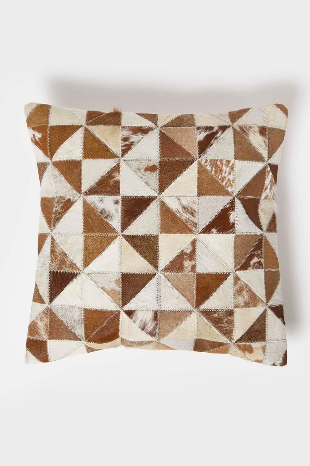 Homescapes Diamond Hide Leather Cushion 45 x 45 cm in Grey