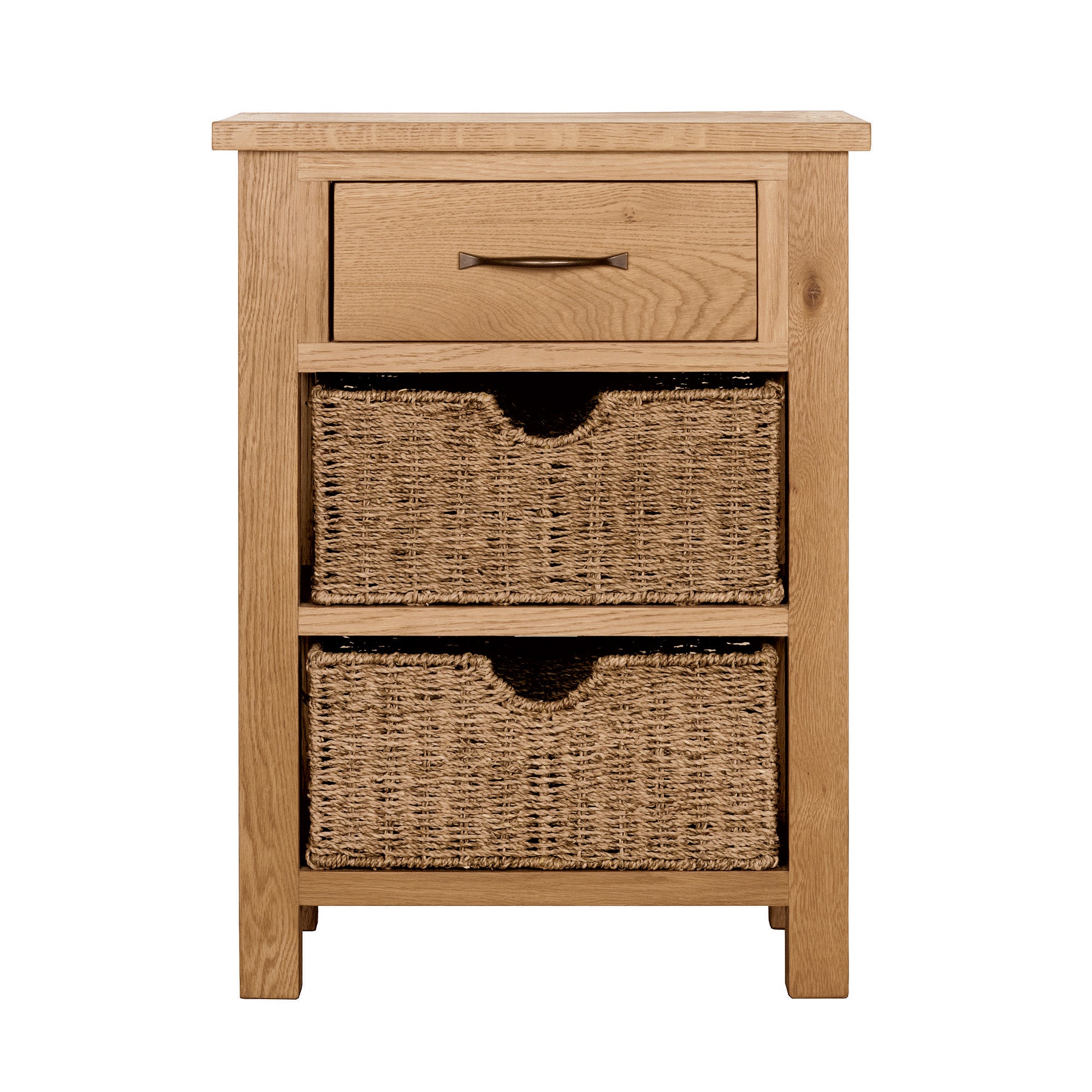 Sidmouth Oak Telephone Table with Baskets Light Brown / Natural