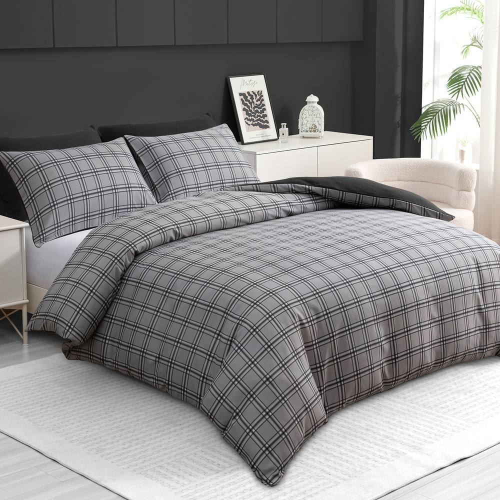 Grace Reversible Brushed Microfiber Duvet Cover Set Hypoallegenic in Grey