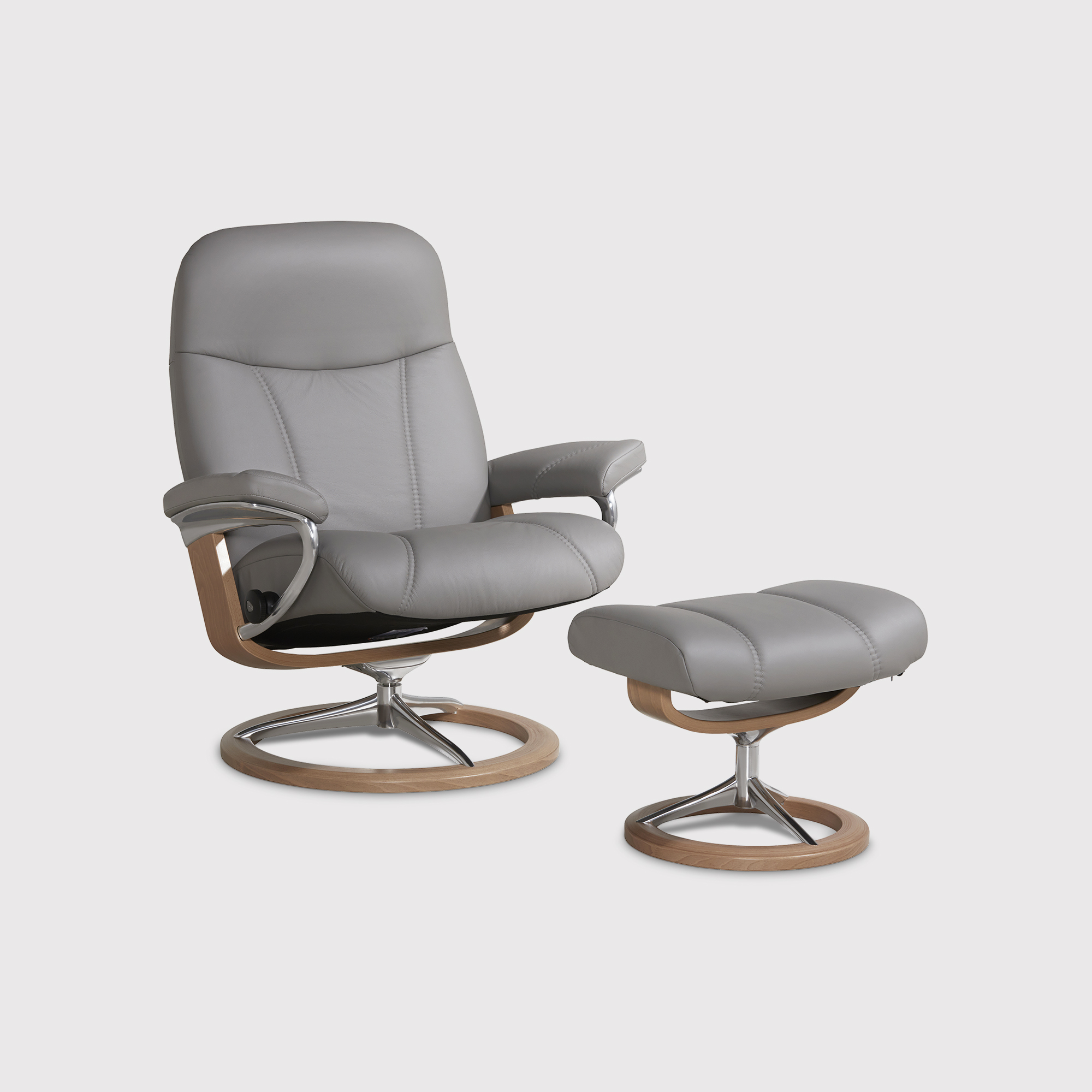 Stressless Consul Large Recliner Chair & Stool, Grey | Barker & Stonehouse