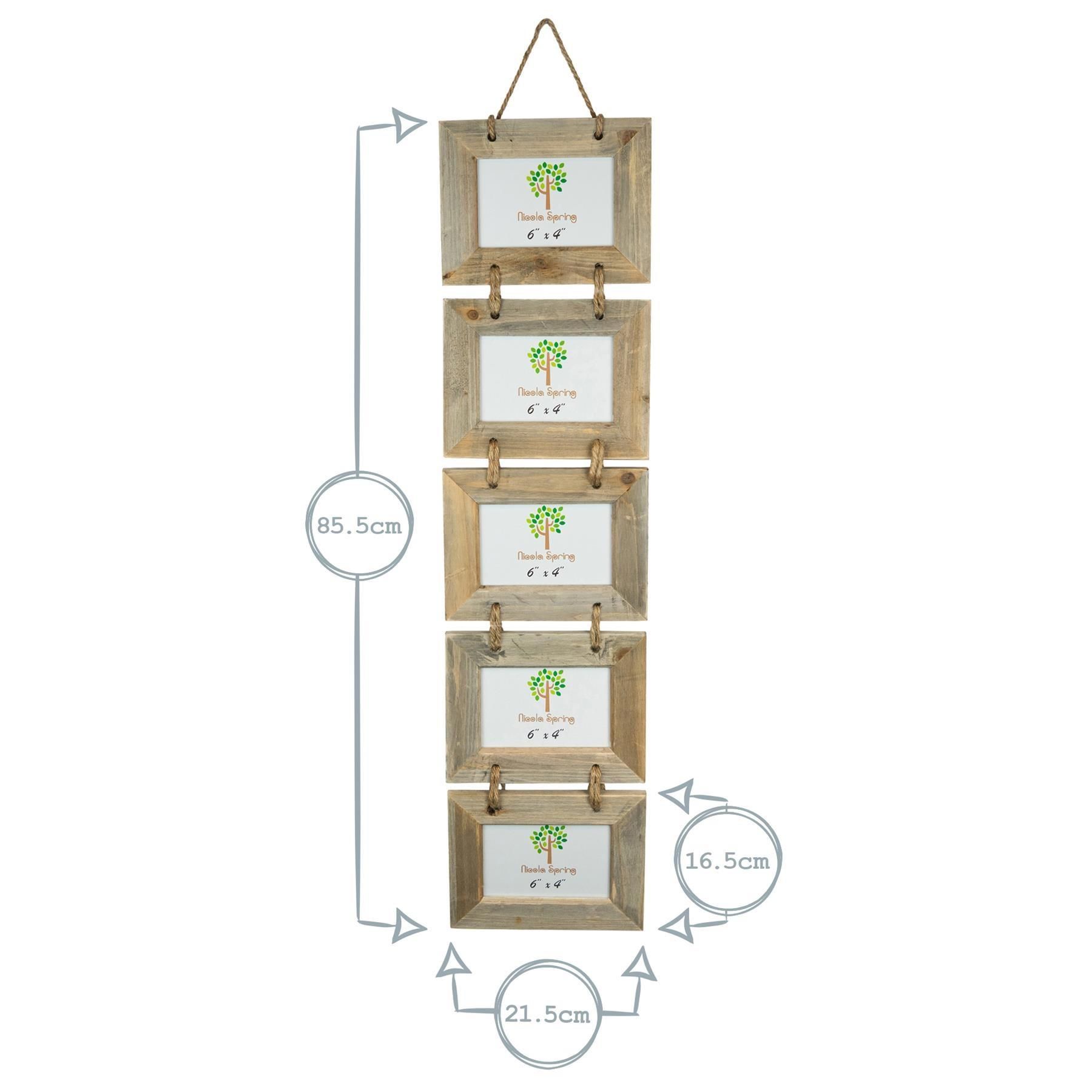 Nicola Spring Rustic Wooden Hanging 5 Photo Frame - 6 x 4" - Pack of 5 in Natural 3