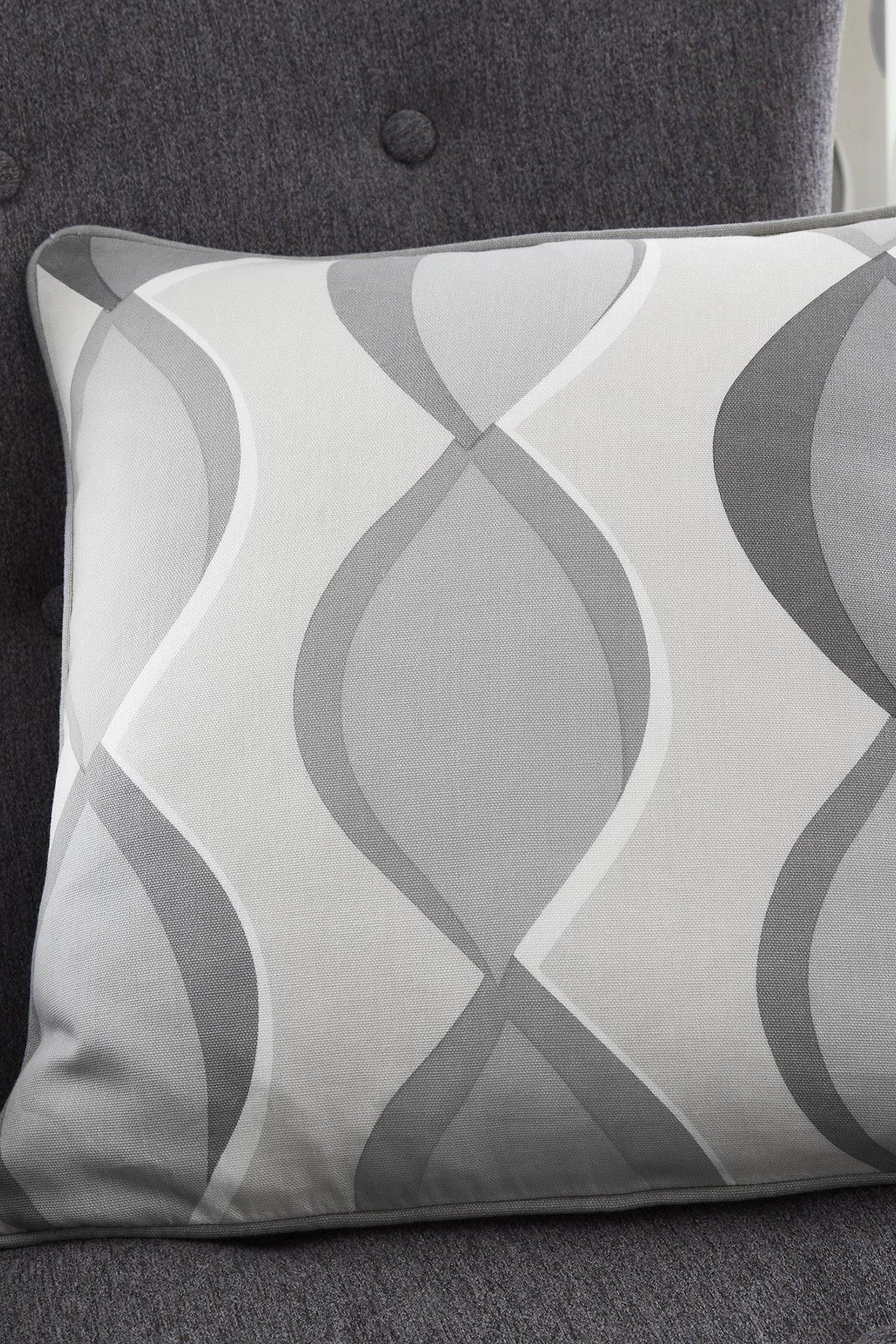 Fusion 'Lennox' Vertical Ogee Print Filled Cushion 100% Cotton in Grey