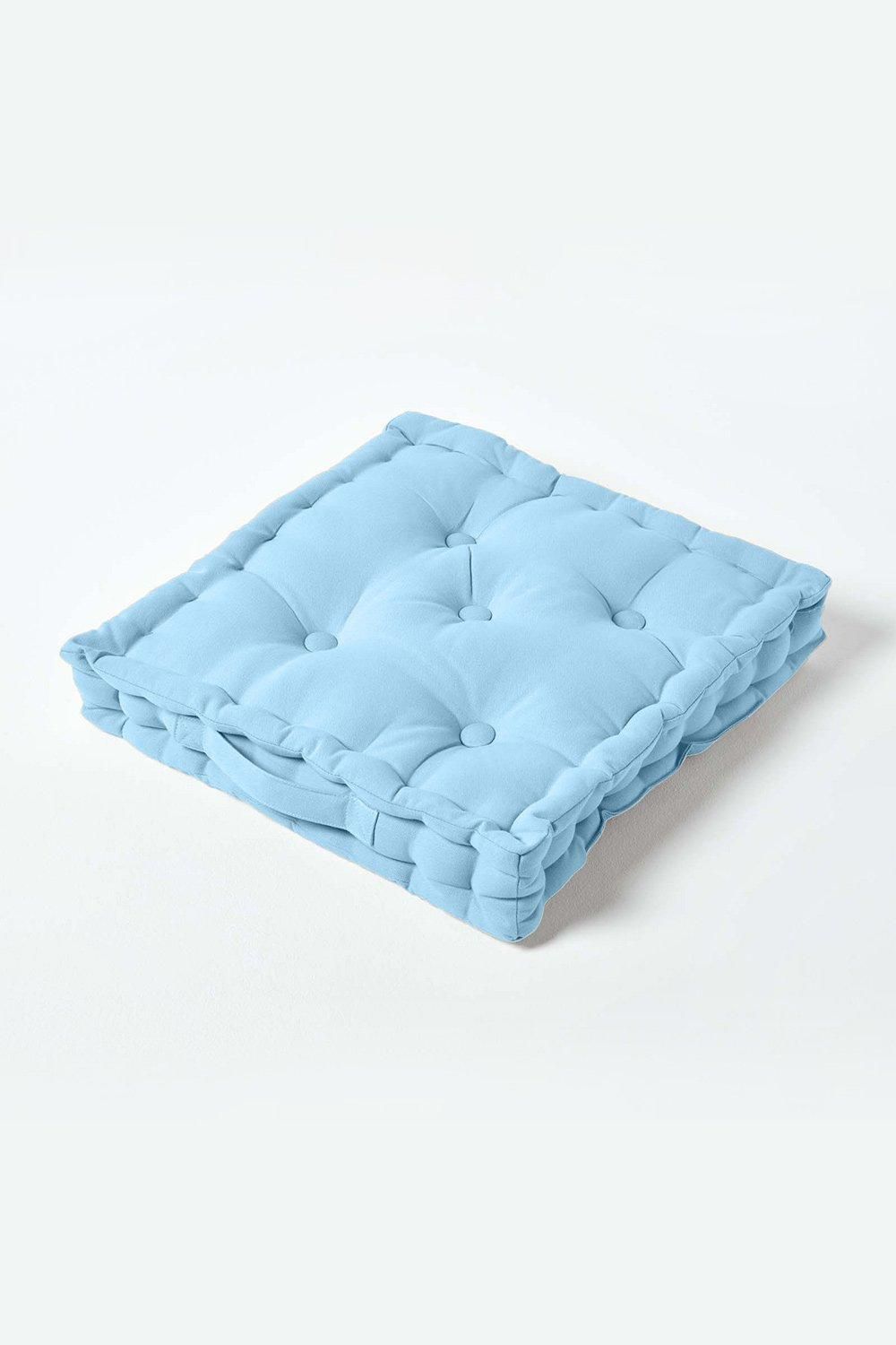 Homescapes Plain Cotton Floor Cushion in Blue