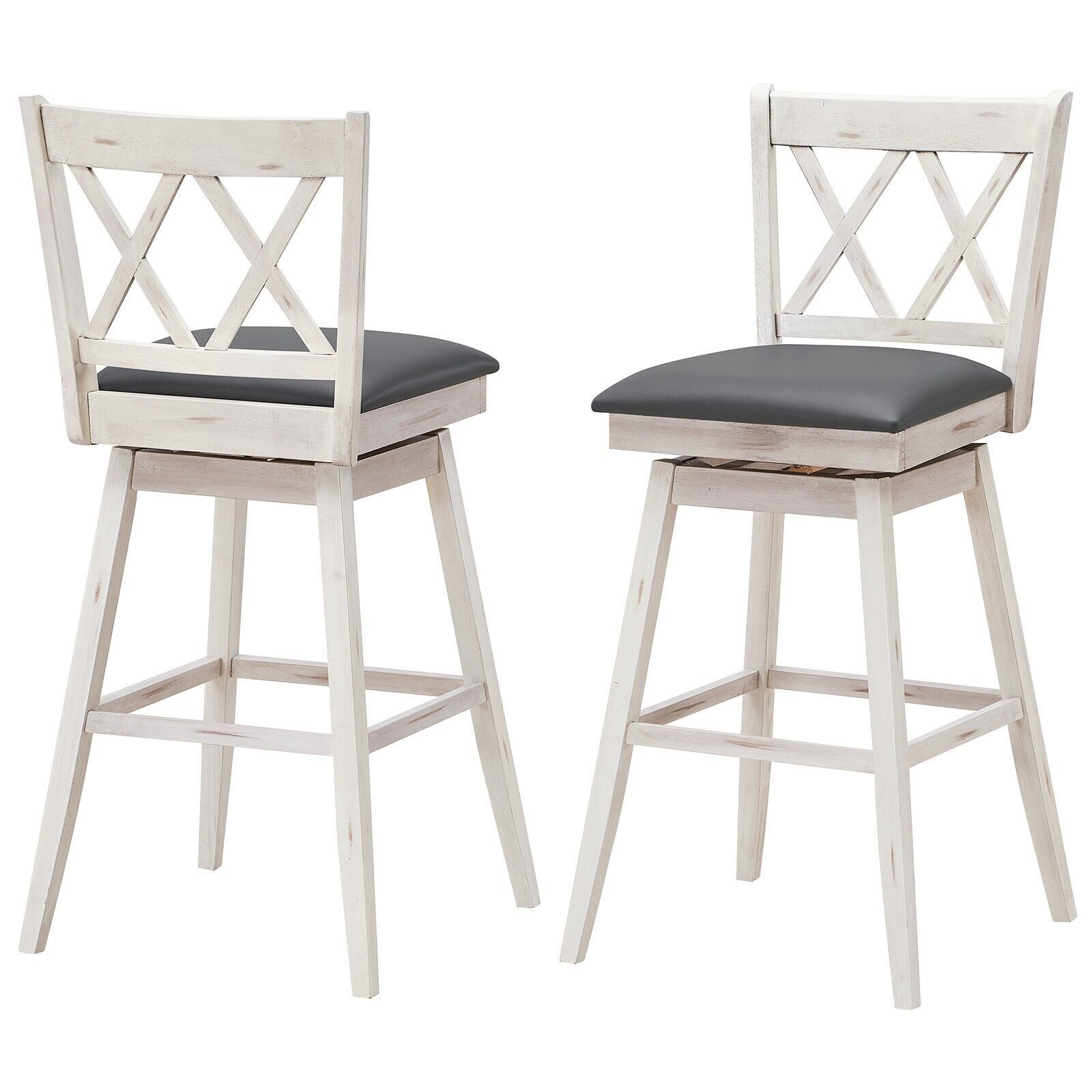 Costway Set of 2 Bar Stools Counter Height Chair Pub 360 Swiveling Upholstered Seat 29"