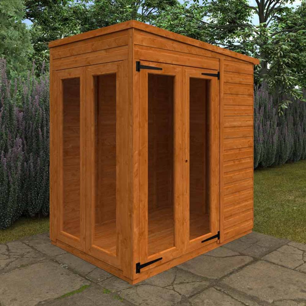 Buttercup Farm 4x6 Flex Pent Full Pane Summerhouse 12mm Flex - L123.8xW175xH203 cm in Burnt Orange 2