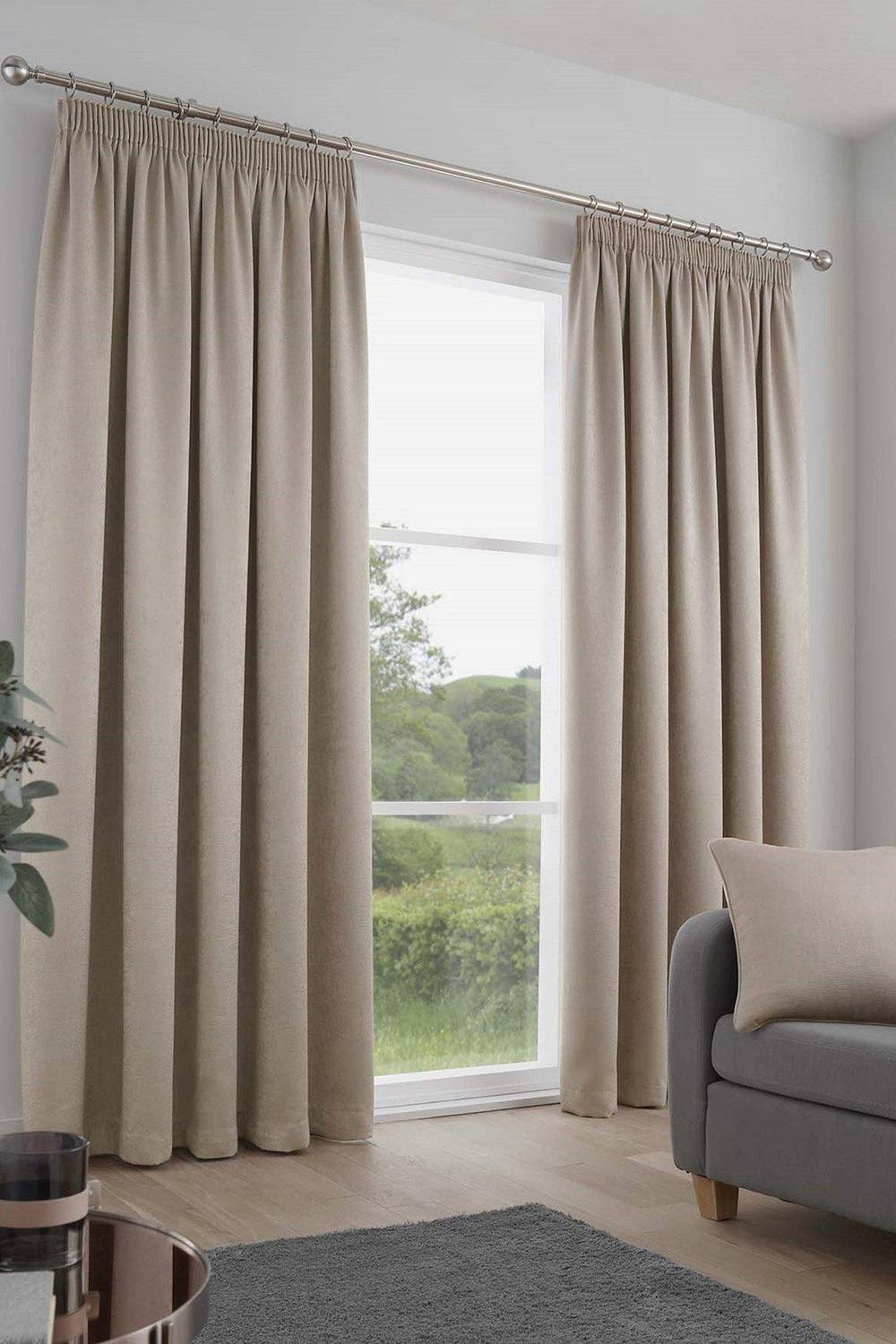Fusion 'Galaxy' Pair of Light Reducing Thermal Effect Pencil Pleat Curtains in Natural