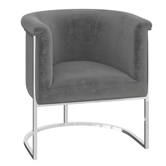 Martina Velvet Fabric Lounge Chair In Silver Grey