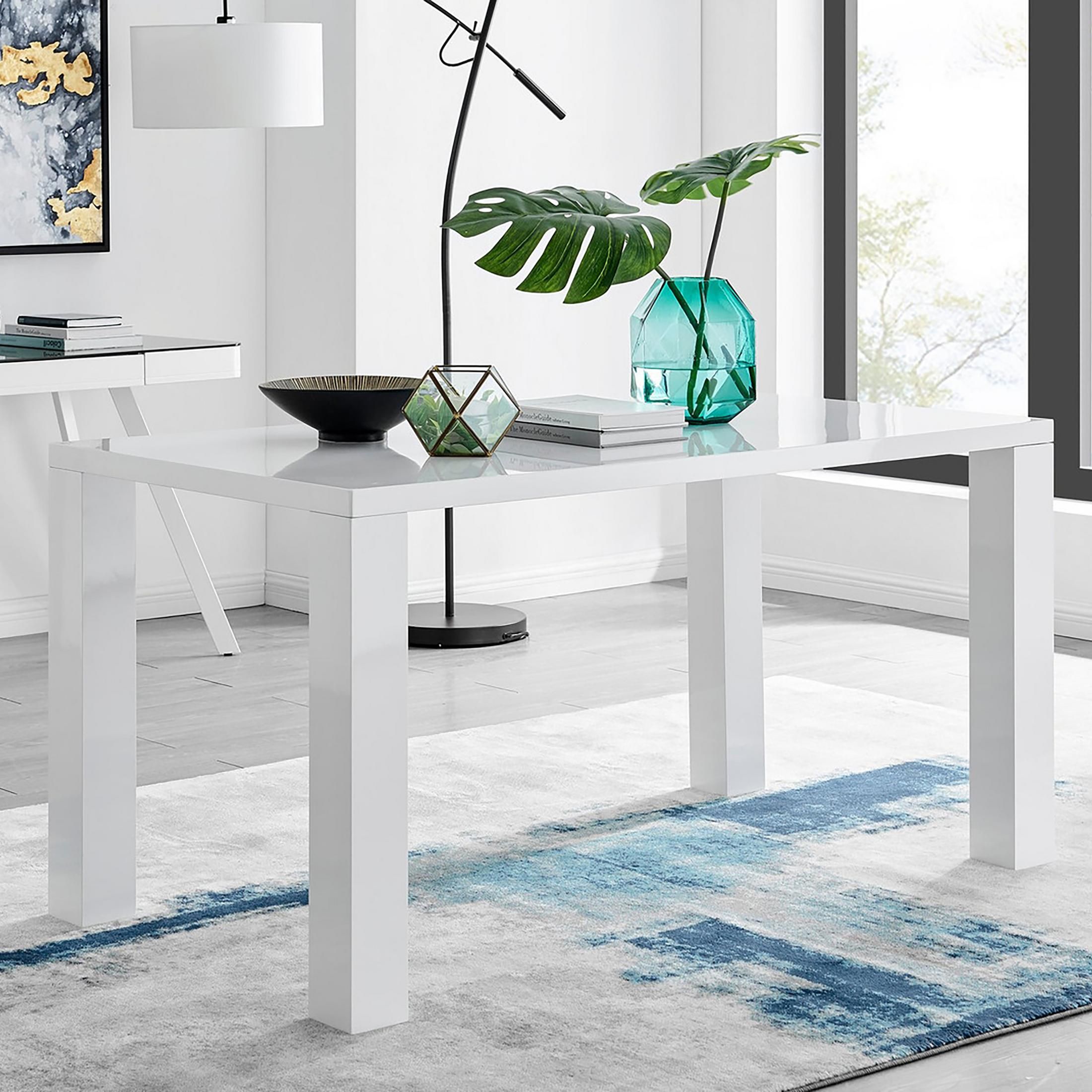 FurnitureboxUK Pivero 150cm 6-Seater Modern High Gloss Dining Table in White