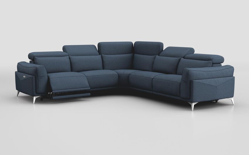 Blue Fabric Gattolino 2 Corner 1 Power Sofa with Manual Head Tilt