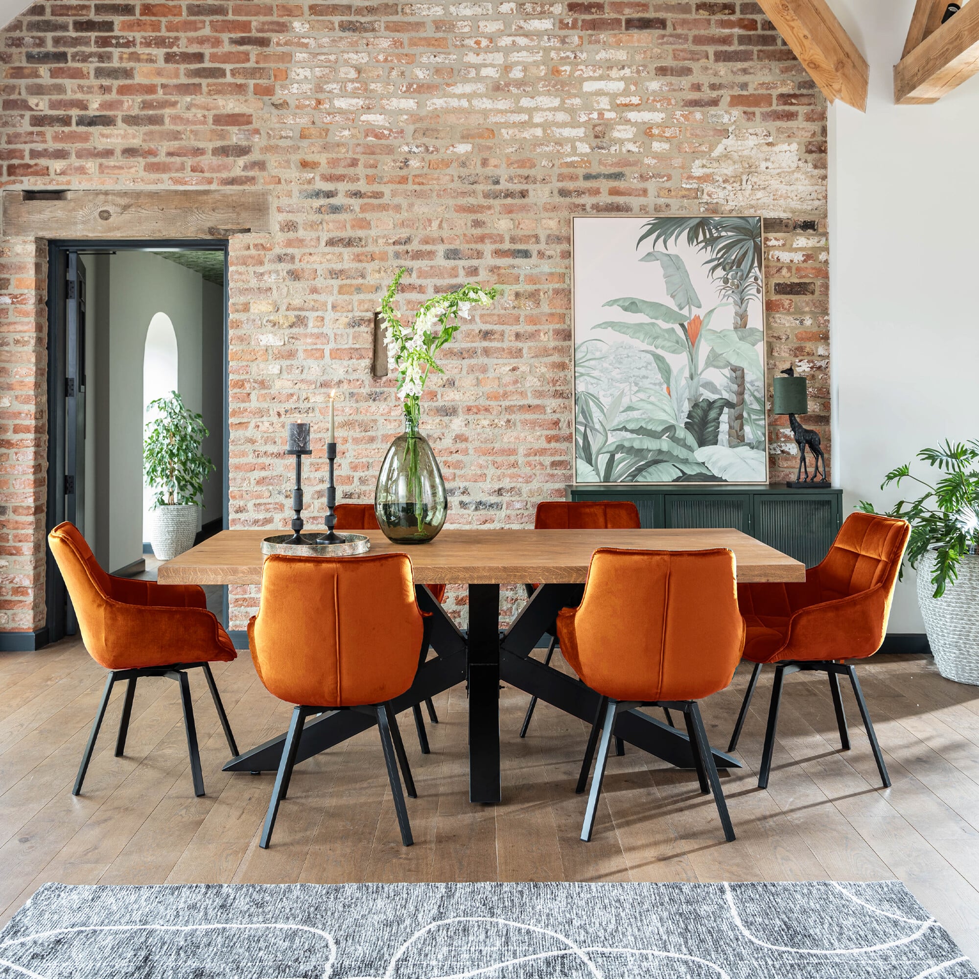 Navarro 220cm Dining Table & x6 Jasper Chairs, Brown Oak | Barker & Stonehouse