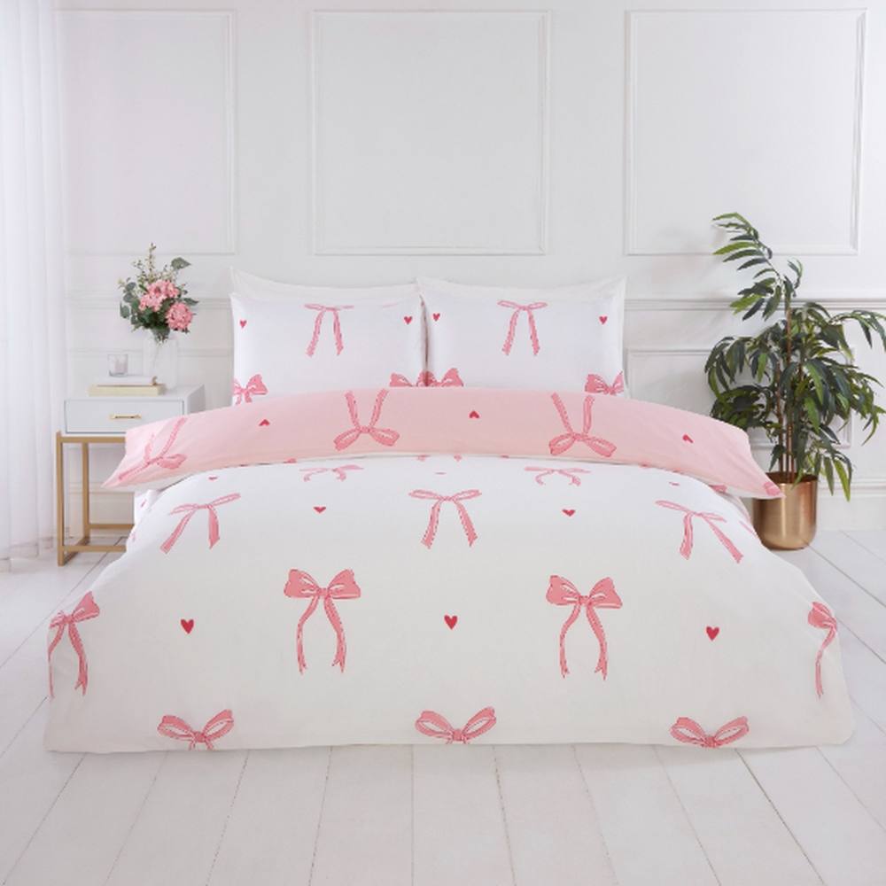 Rapport Home Bows Microfibre Duvet Cover Set with Pillowcase in Pink