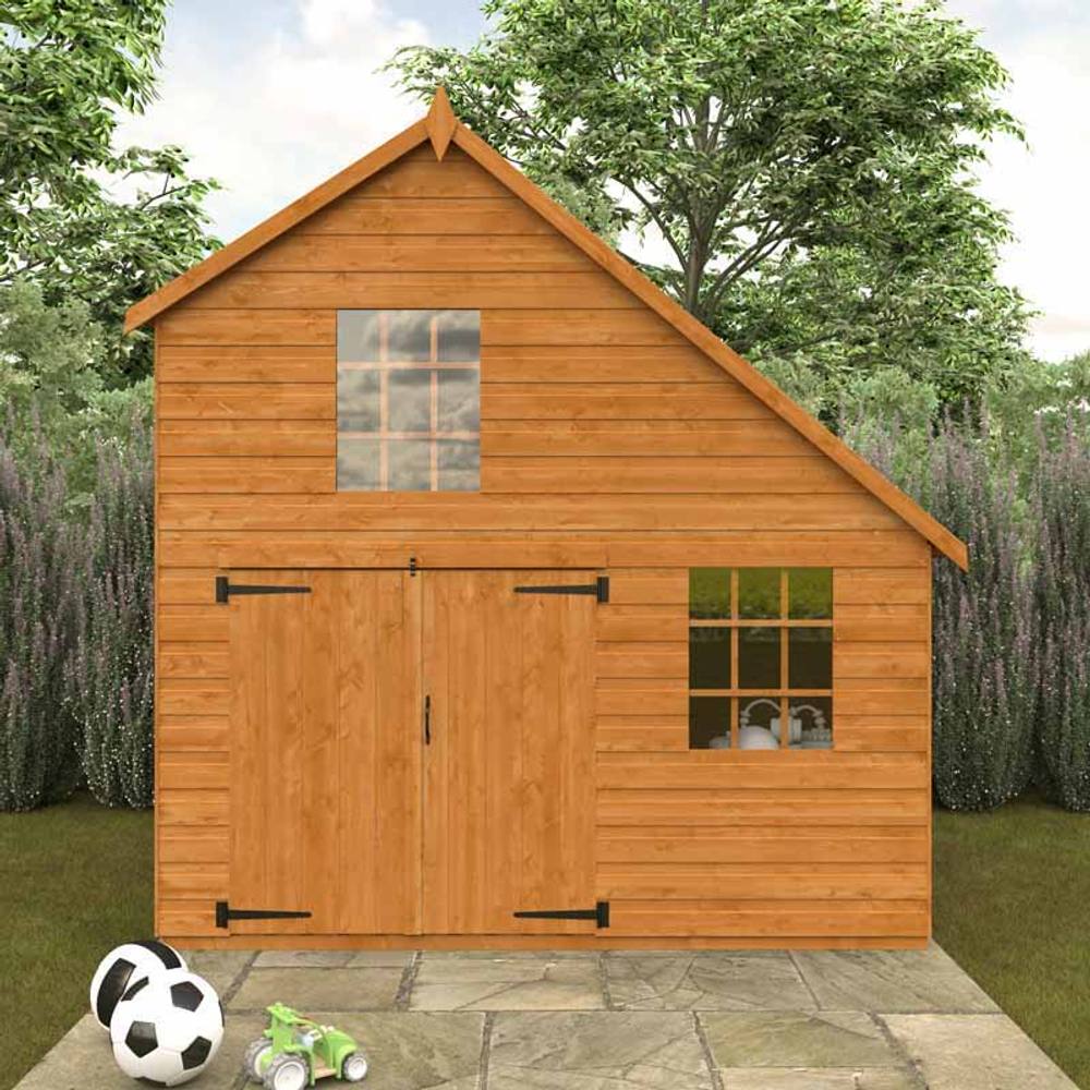 Buttercup Farm 6 x 8 Feet Club Garage 12mm Shed - Solid Wood/Softwood/Pine in Burnt Orange 2