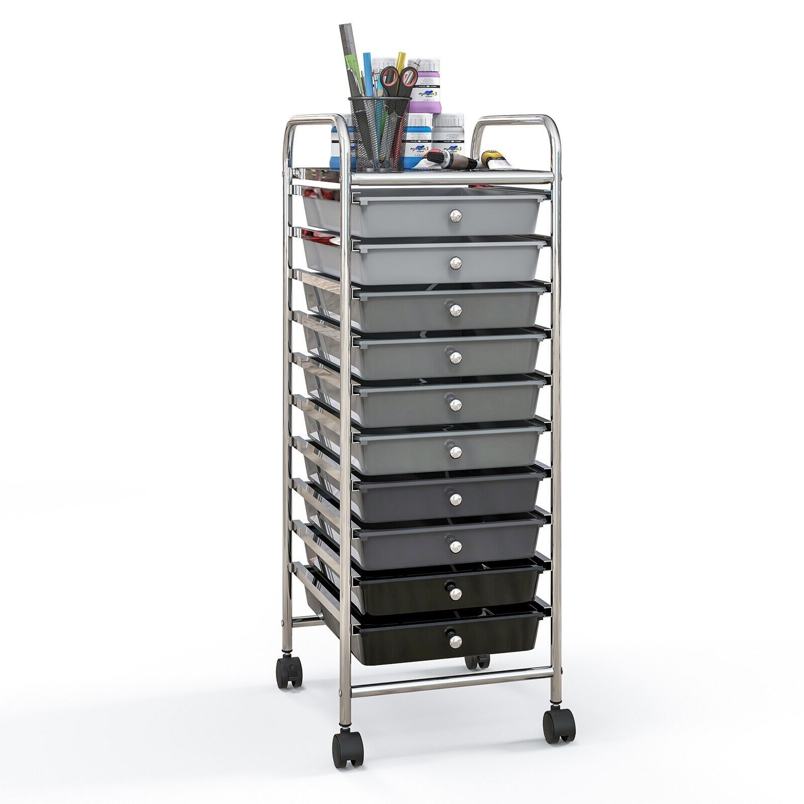 Costway 10 Drawers Storage Trolley Mobile Rolling Utility Cart Home Office Organizer in Grey
