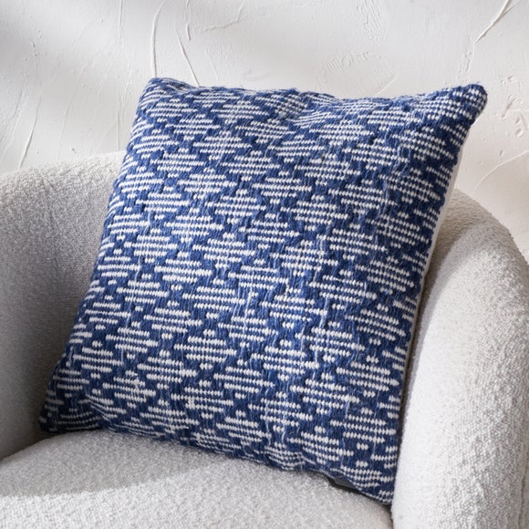 Set of 3 Denim Blue Ikat Square Scatter Cushions