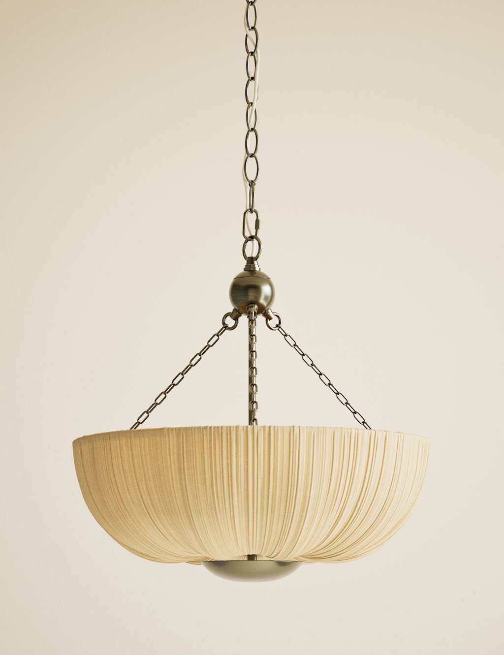 M&S Pleated Fabric Uplighter Pendant Light Antique Brass