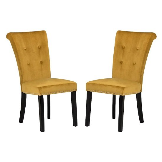 Wodan Velvet Dining Chair In Mustard With Black Legs In A Pair