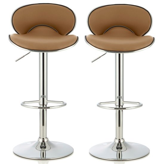 Cyrus Modern Bar Stool In Taupe Faux Leather In A Pair