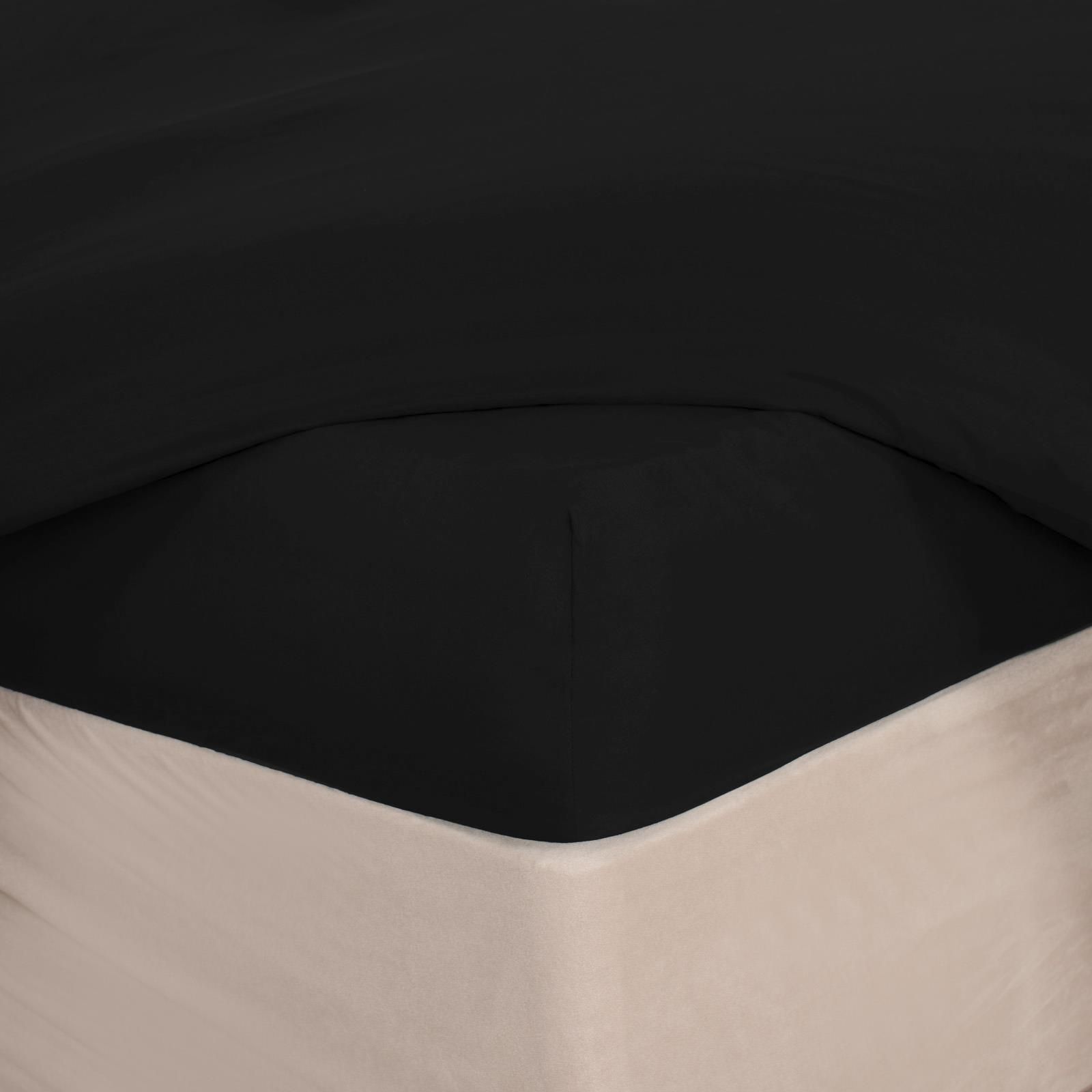 OHS Plain Dyed Non-Iron Fitted Bed Sheet in True Black | Size: King Fitted