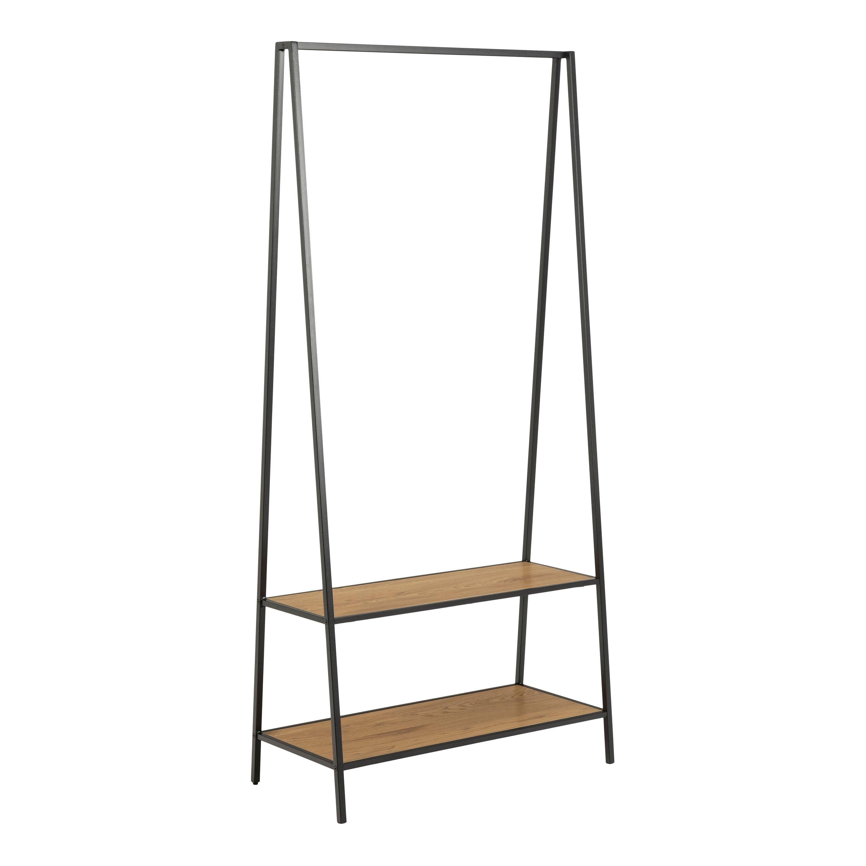 Furniture To Go Seaford Black Metal Clothes Rack with 2 Oak Shelves