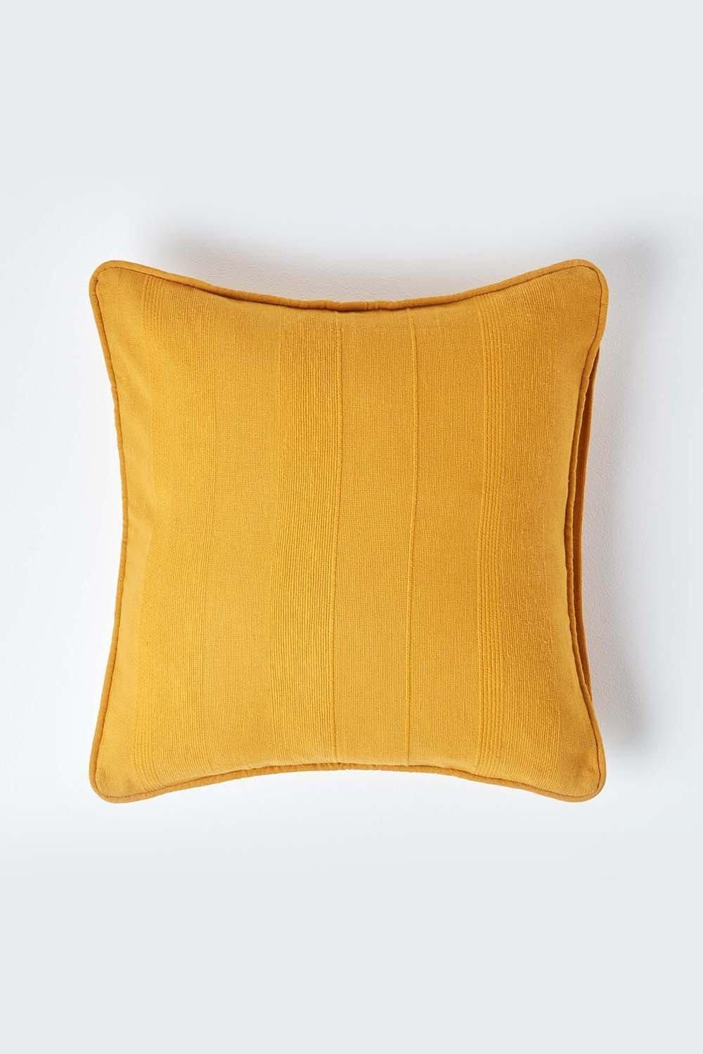 Homescapes Cotton Rajput Ribbed Cushion Cover in Mustard