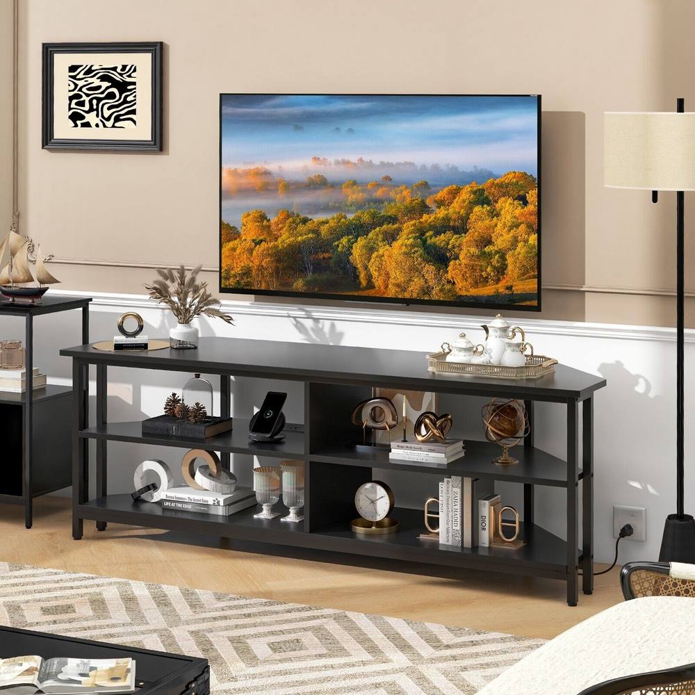 Costway 55" Media Entertainment Center Corner TV Stand for TVs up to 60" TV in Black