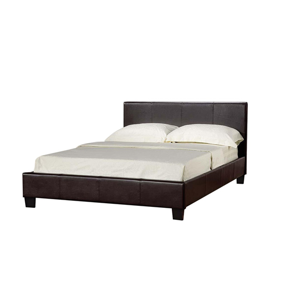 Prado Plus Hydraulic Leather Small Double Bed In Brown