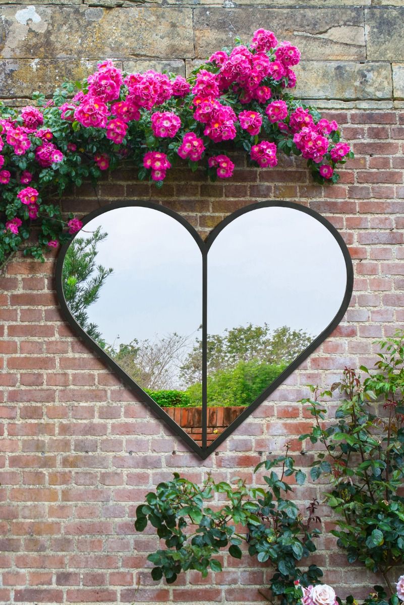 MirrorOutlet Black Metal Framed Heart Shaped Wall Garden Mirror (80CM X 80CM) MAX
