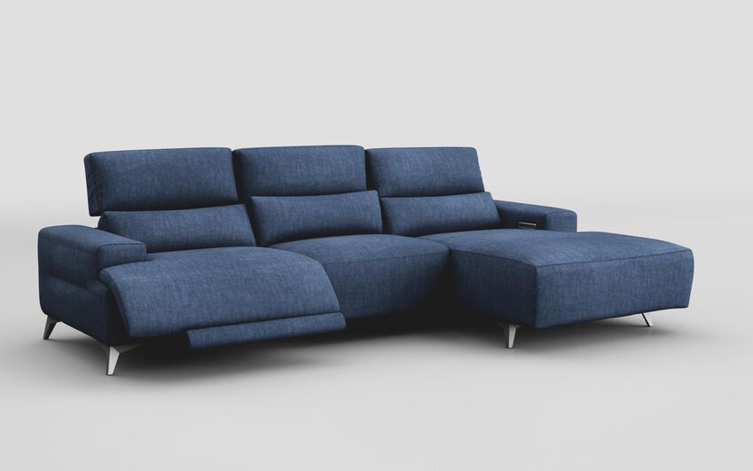 Blue Fabric Poggio 3 Seater Power Recliner Right Hand Facing Sliding Chaise with Power Head Tilt