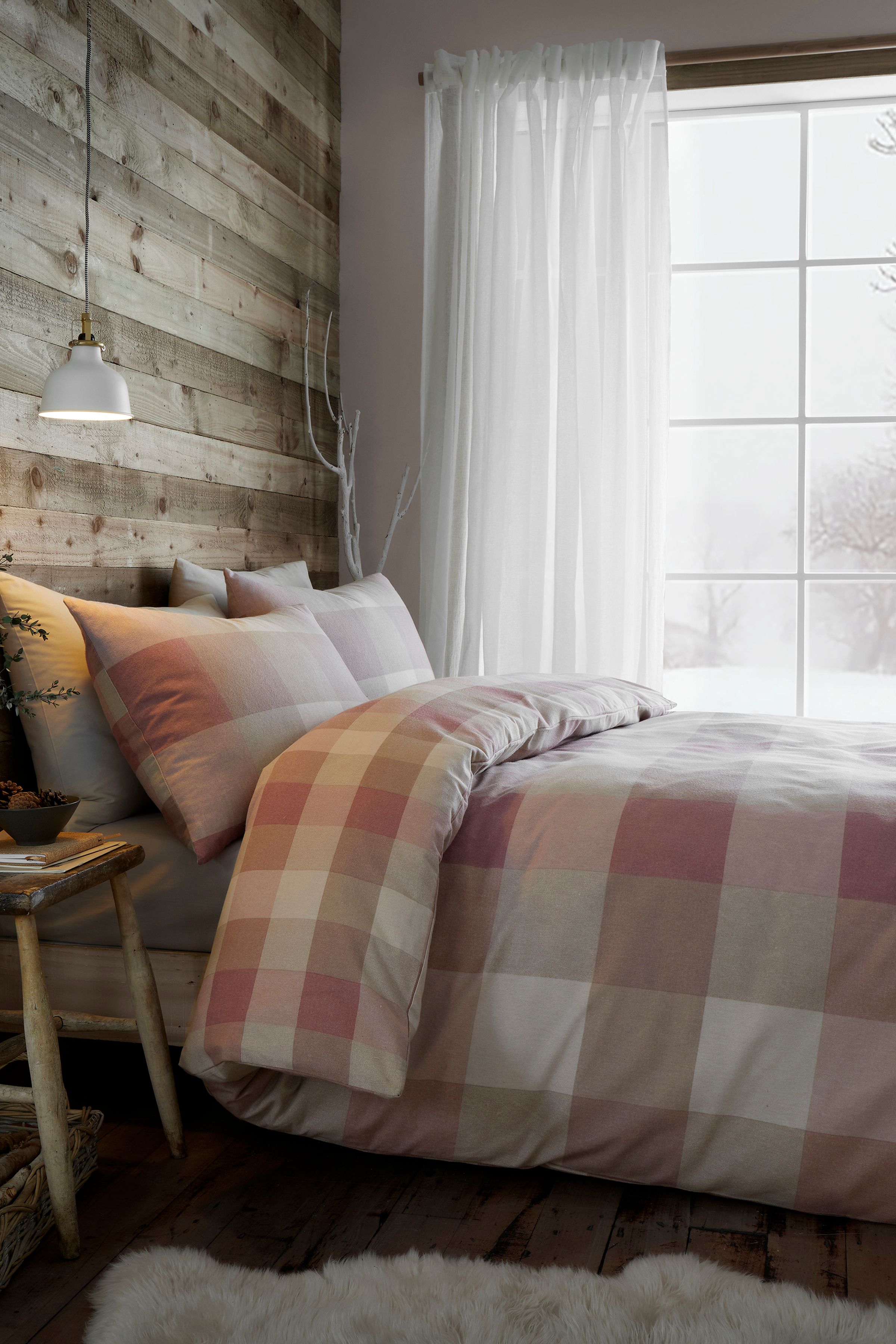 Appletree 'Ashford Check' Brushed 100% Cotton Duvet Cover Set in Natural