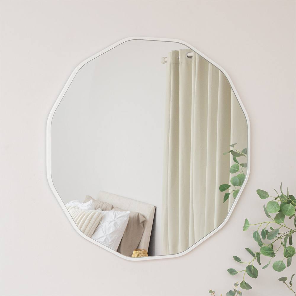 Melody Maison Large Round White Scalloped Wall Mirror - 90cm X 90cm