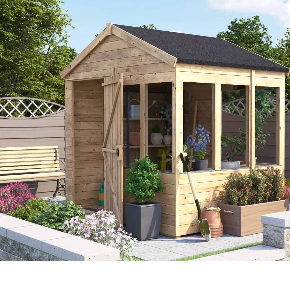 Dunster House Wooden Potting Shed Apex Roof W8' x D6' (W2.4m x D1.8m) Overlord Modular in Brown 3