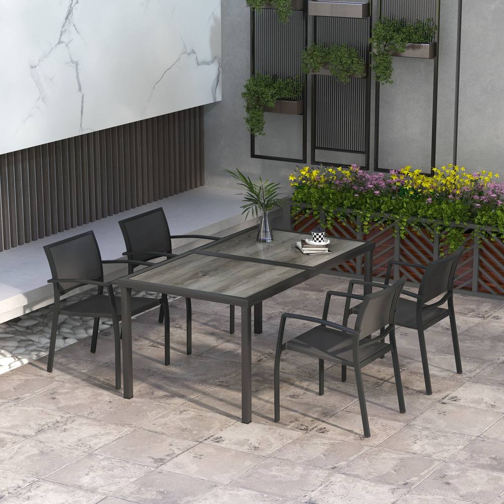 OUTSUNNY 5 Pieces Patio Dining Set with 4 Stackable Chairs in Grey