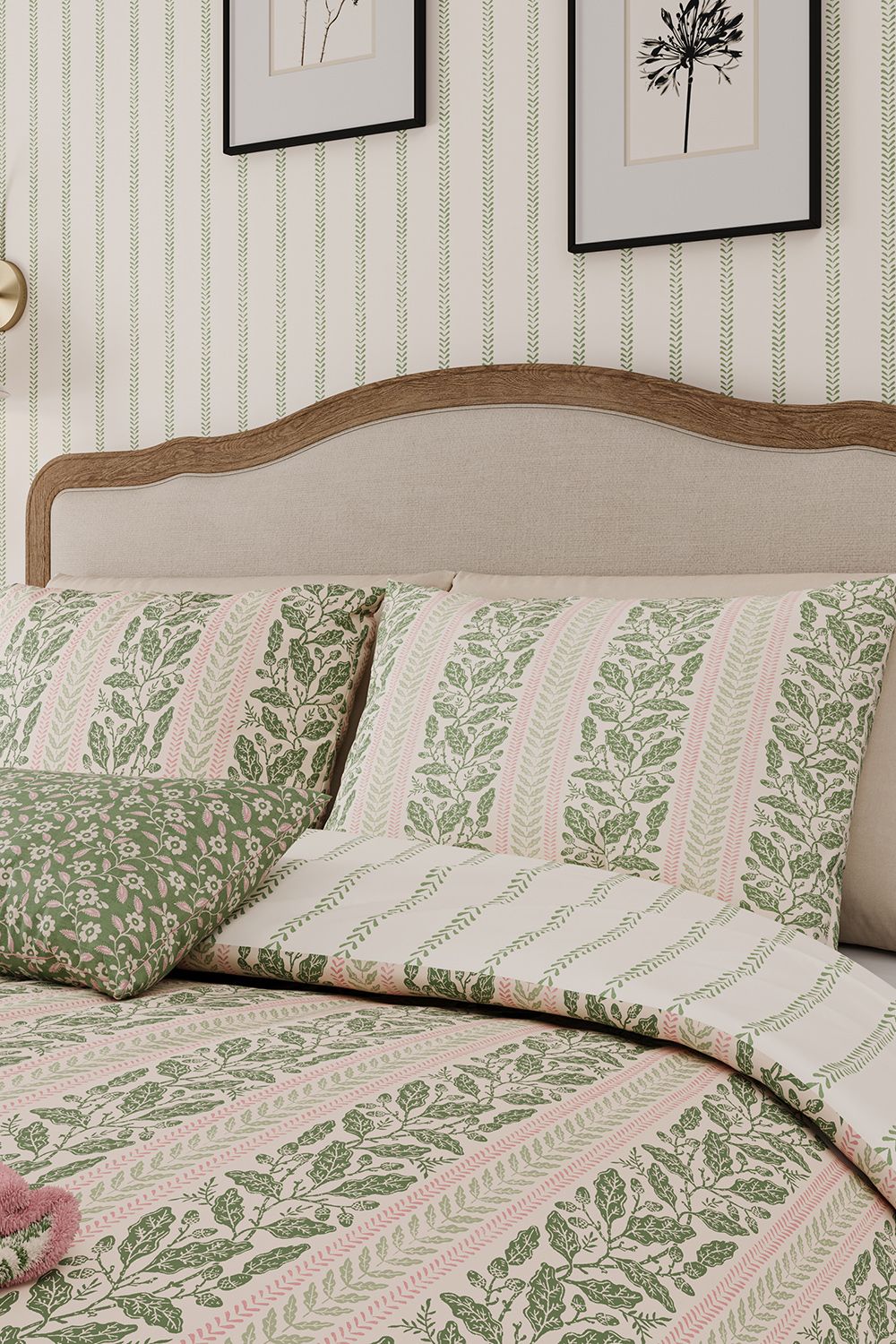 Helena Springfield 'Oak Stripe' Cotton Duvet Cover Set in Green 2