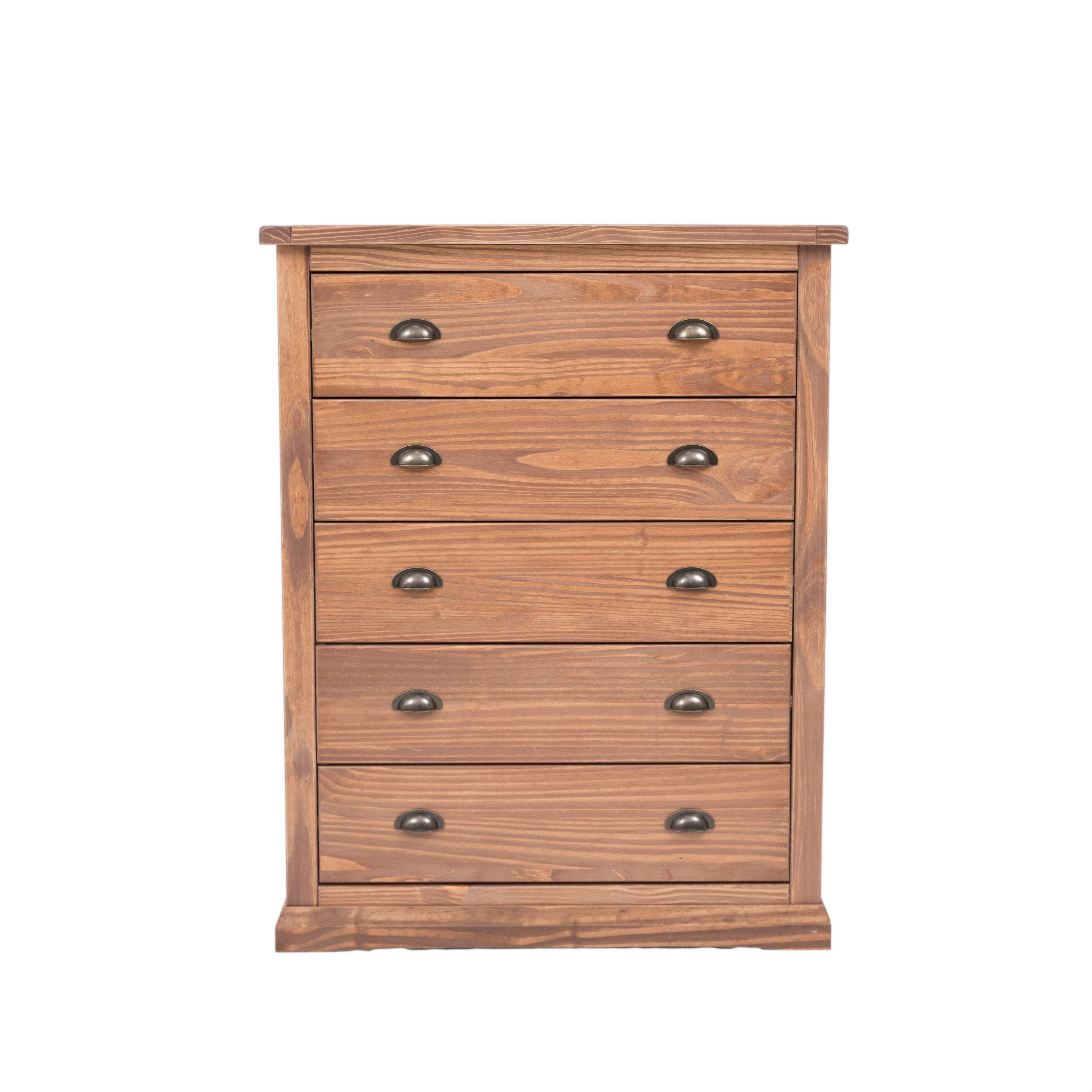 Cabinet Bits Tirolo 5 Drawer Chest of Drawers Brass Cup Handle in Brown