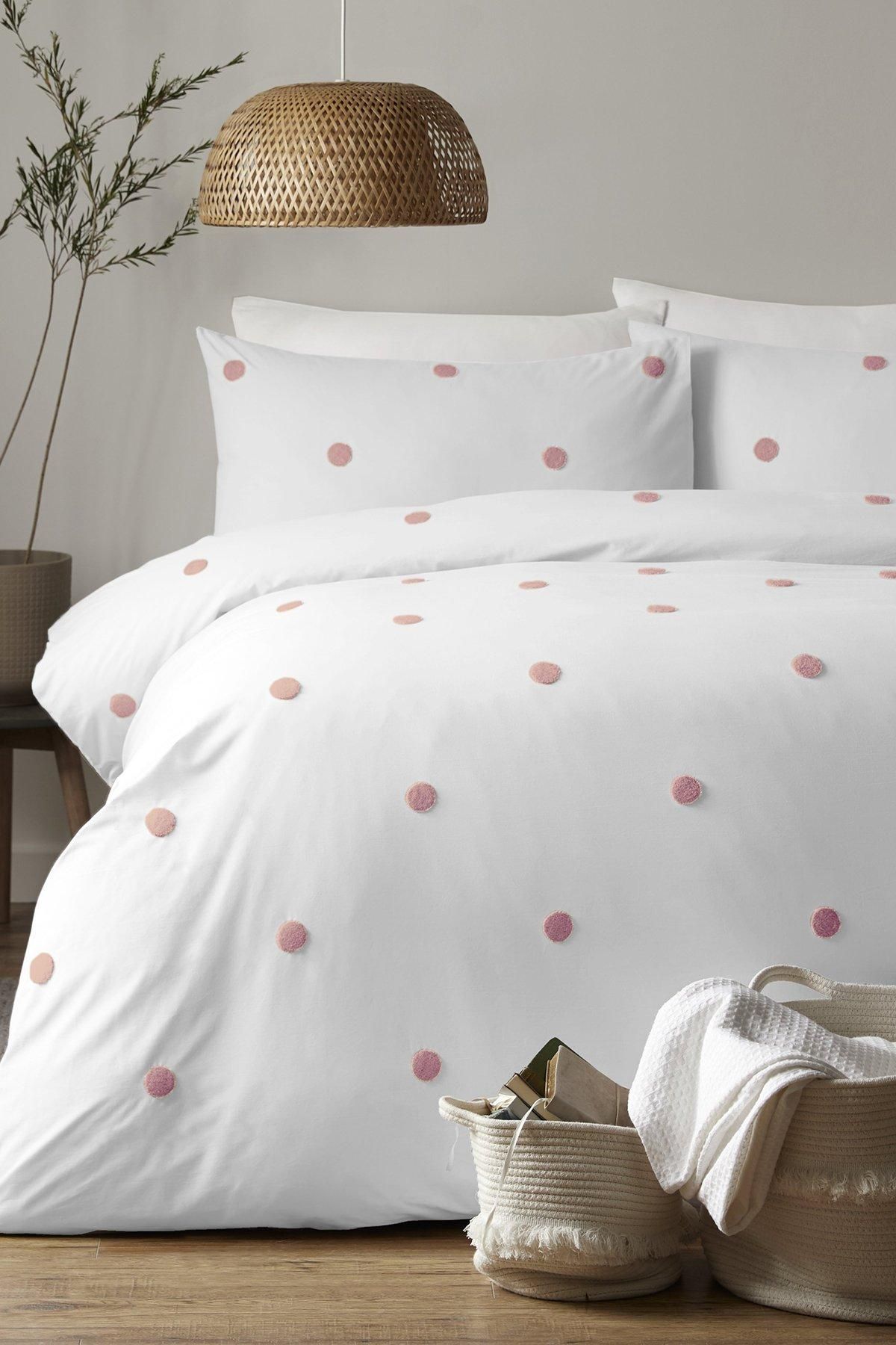 Appletree 'Dot Garden' 100% Cotton Embellished Duvet Cover Set in Pink