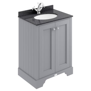 Bayswater Victrion Plummett Grey Traditional Freestanding Vanity Unit & Black Marble Top Basin - 600mm