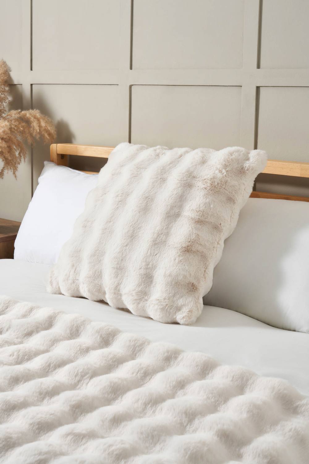 BHS Scalloped Faux Fur Cream Cushion