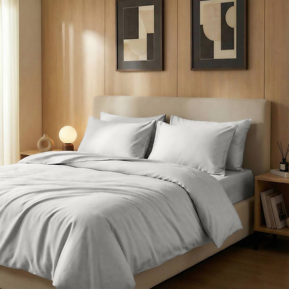 Bedable 100% Cotton Sateen Bedding Bundle 460 Thread Count - Duvet Cover + Fitted Sheet + 4 Pillowcases + Duvet + 4 Pillows in Grey