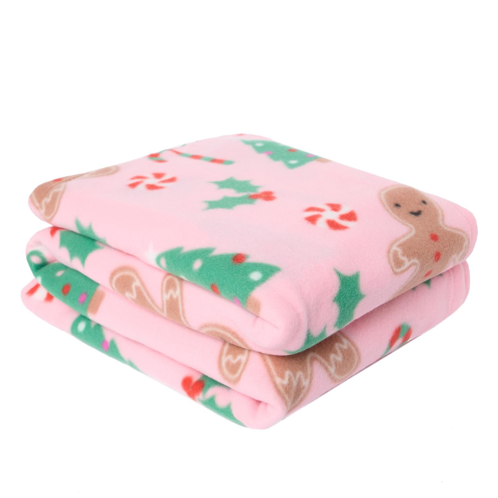 OHS Xmas Throw Over Bed Blanket Gingerbread Man Soft Warm in Pink