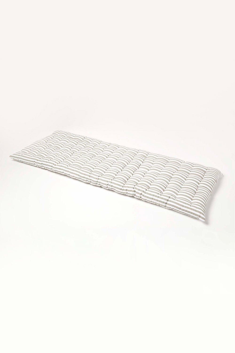 Homescapes Garden Bench Cushion Luxury 3 Seater Cotton Grey Striped Indoor Outdoor Pad