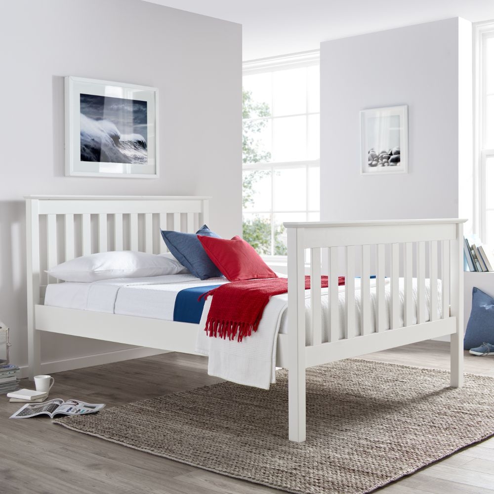 Solid Pine Wooden Bed Frame 4ft Small Double Lisbon White Finish