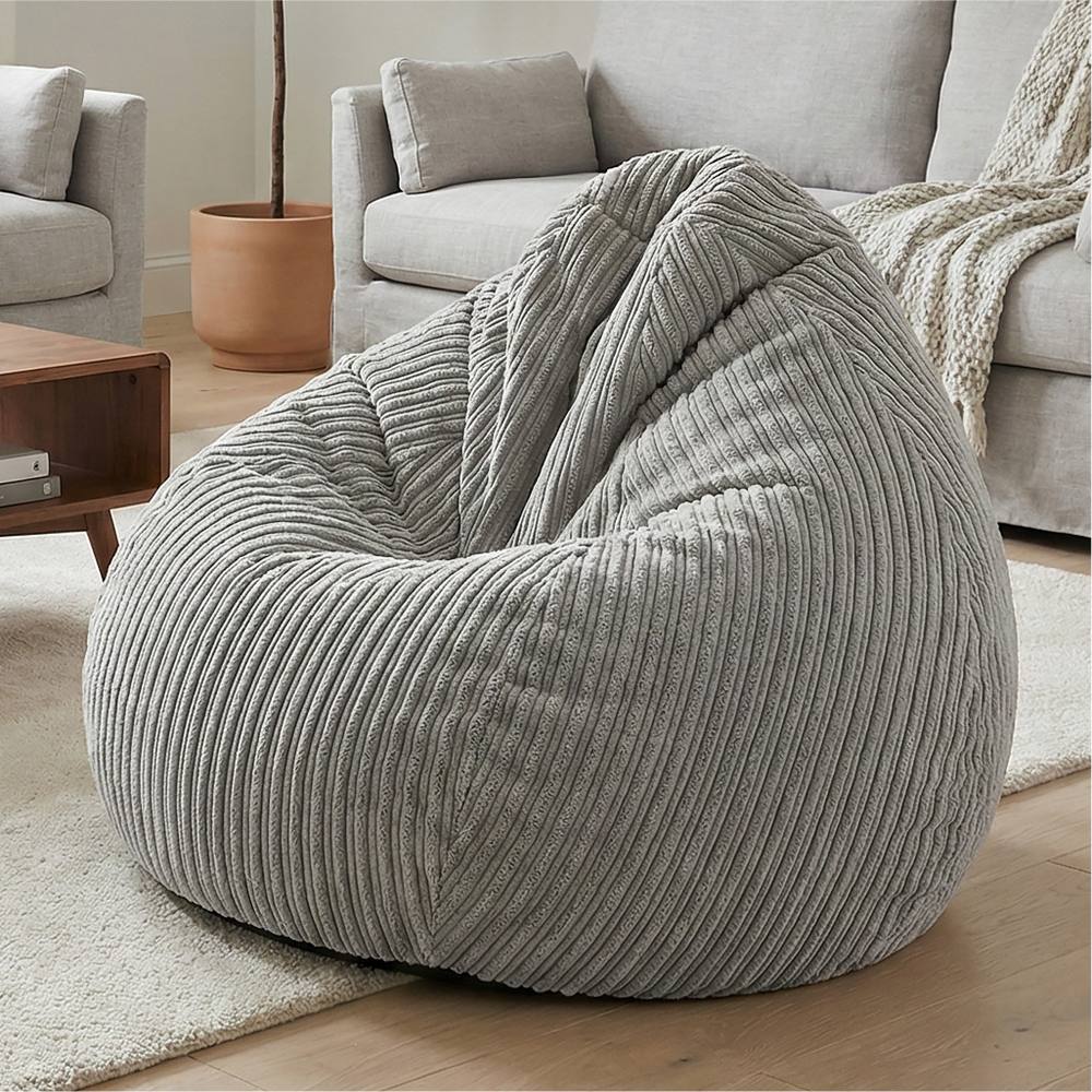 rucomfy Beanbags rucomfy Jumbo Cord Slouchbag - Indoor Classic Bean Bag for Adults in Light Grey