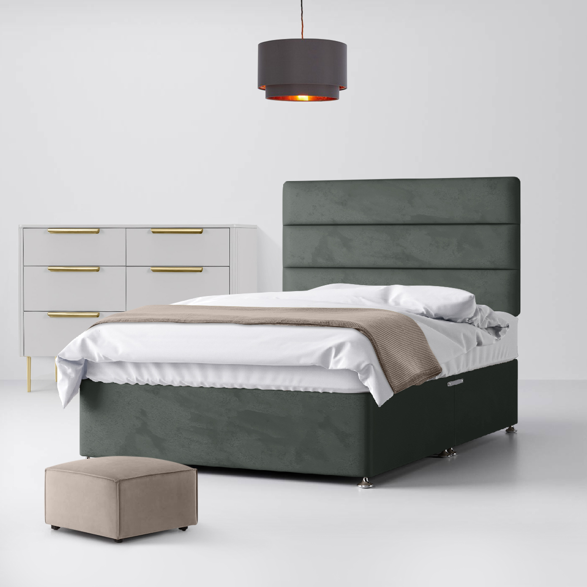 Cornell Lined Graphite Velvet Fabric Ottoman Divan Bed - 4ft Small Double