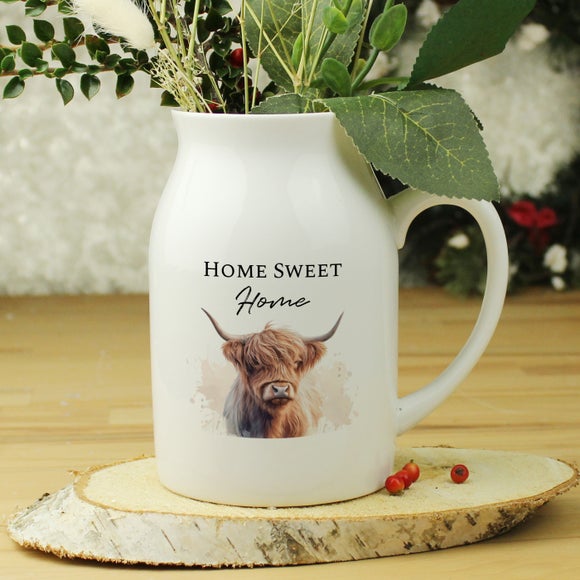 Personalised Highland Cow Flower Jug Vase 3
