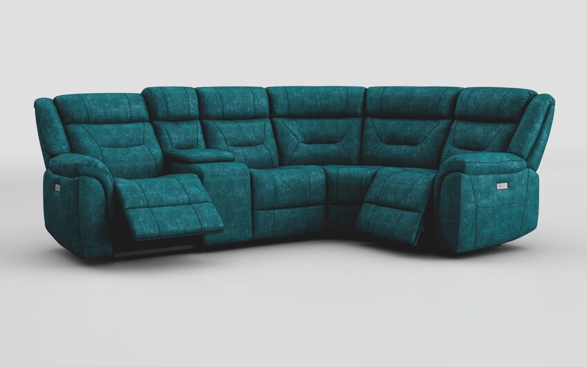 Blue Fabric Ainsdale 2 Corner 1 Power Sofa with Console